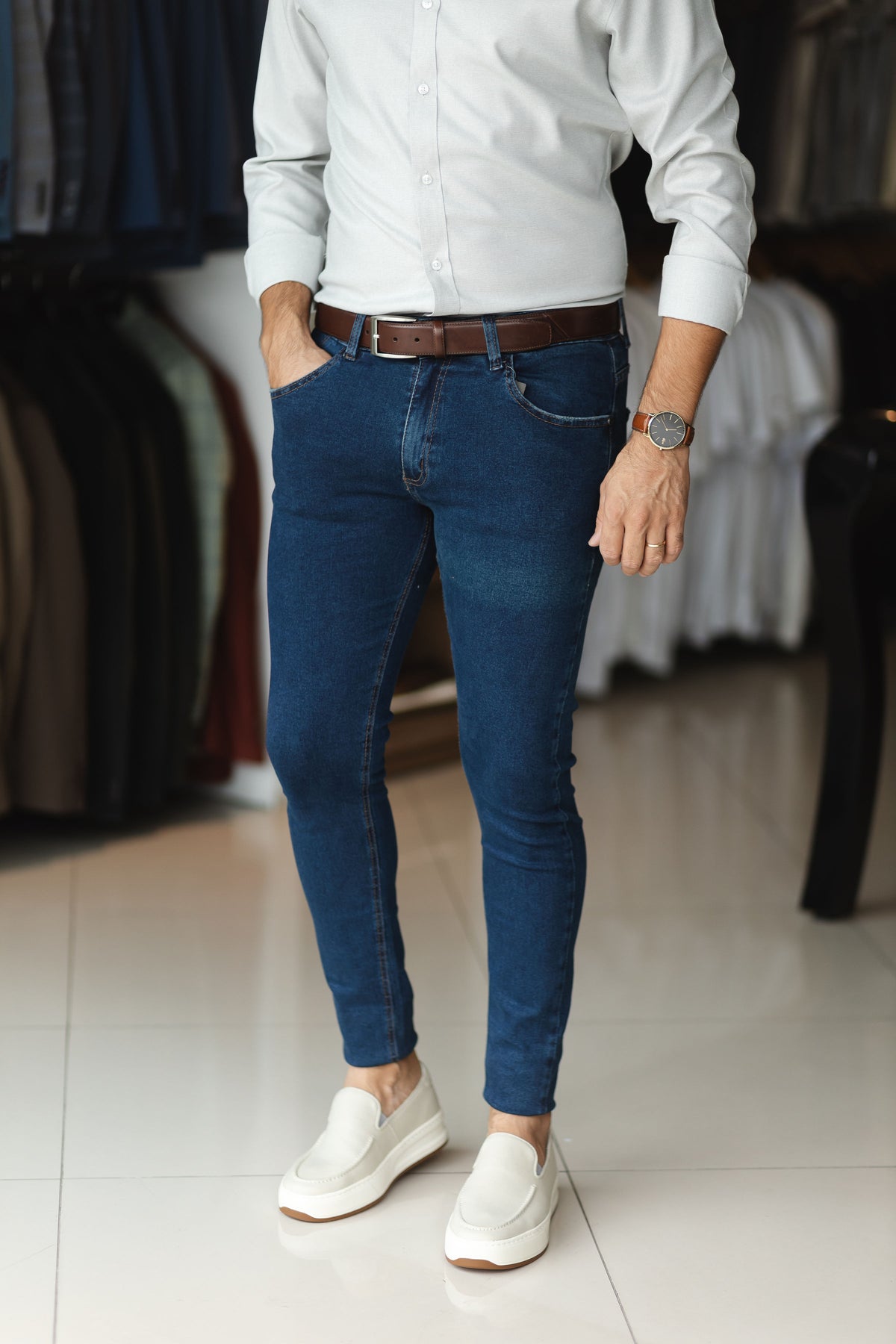 Calça Jeans Skinny Zip Off Bordado Dourado