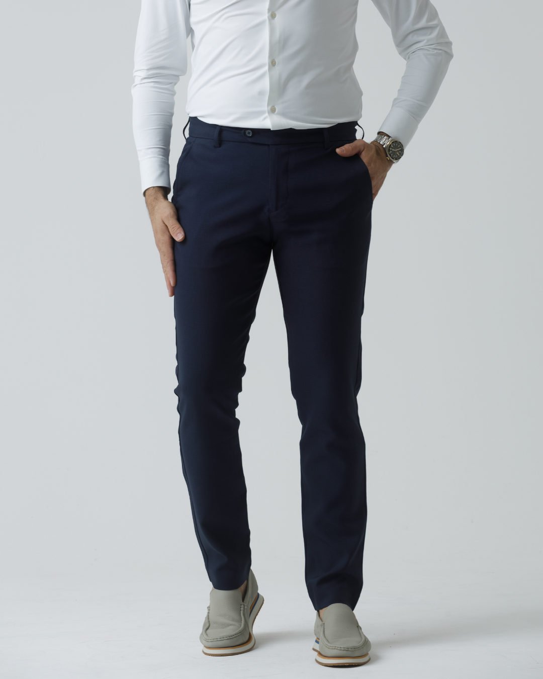 Calça de Alfaiataria Slim – Azul e Cinza | Coleção Ahazzo