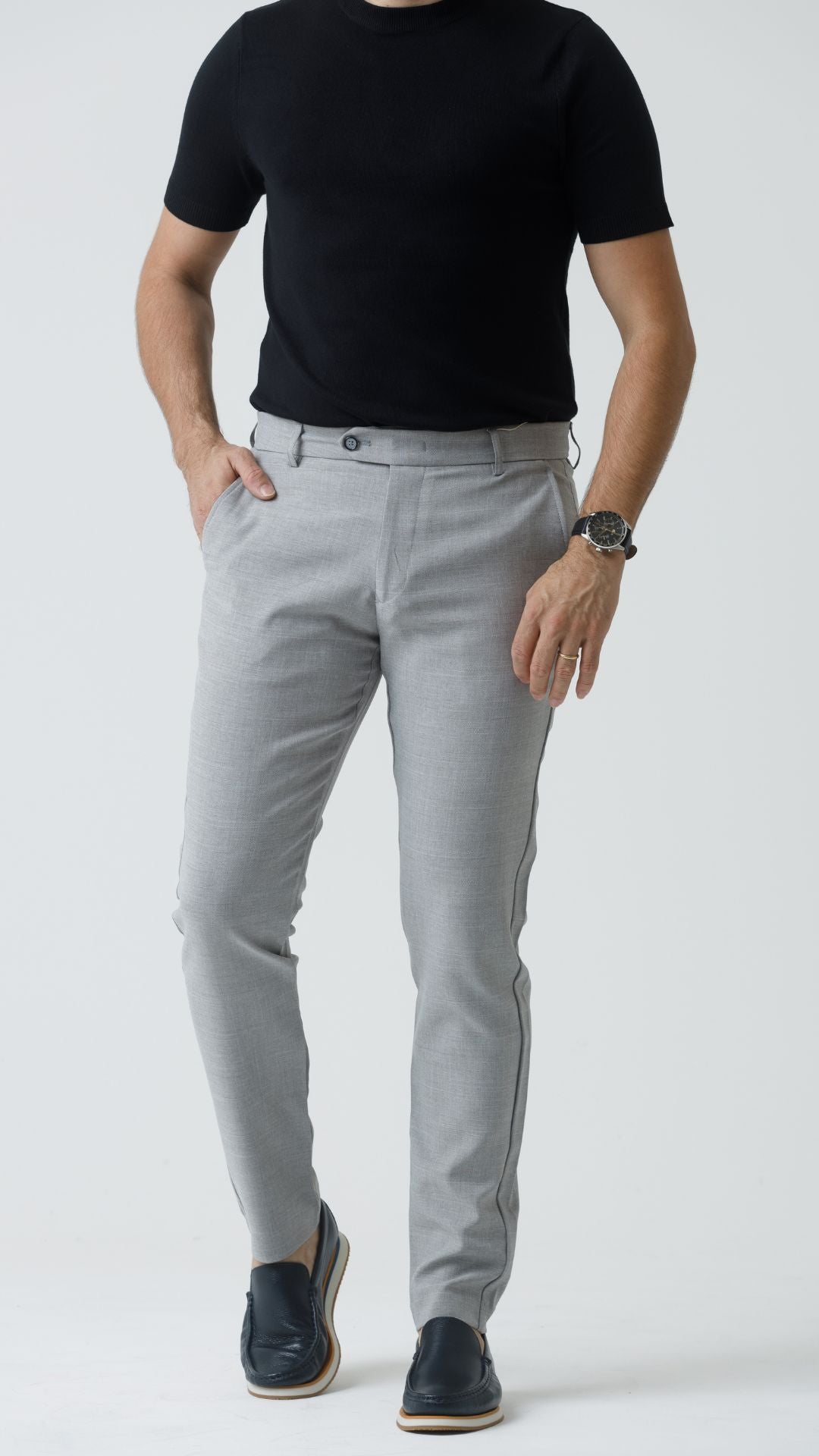 Calça de Alfaiataria Slim – Azul e Cinza | Coleção Ahazzo