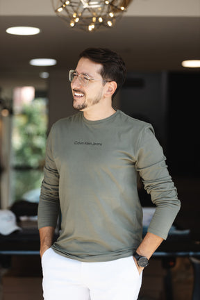 Camiseta Manga Longa Calvin Klein Jeans Verde Militar